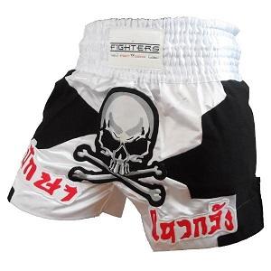 FIGHTERS - Muay Thai Shorts / Skull / Weiss-Schwarz / XL